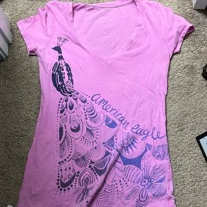 American Eagle Pink Peacock Graphic Tee